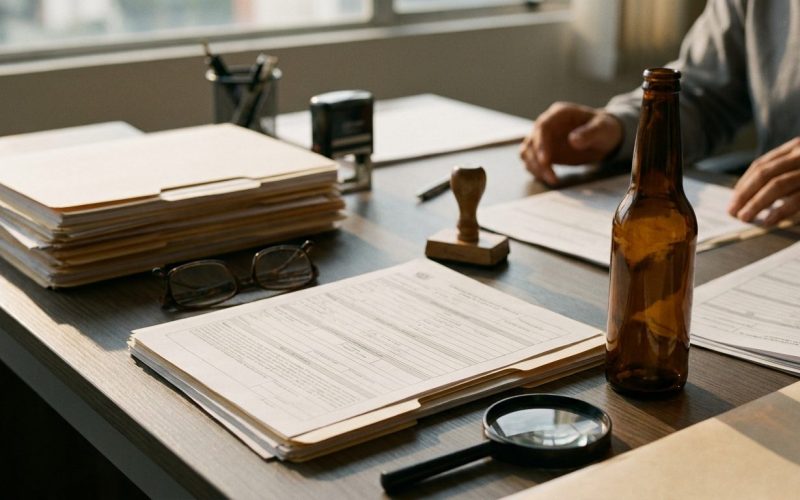 Documentos y carpetas de registro sanitario INVIMA sobre un escritorio